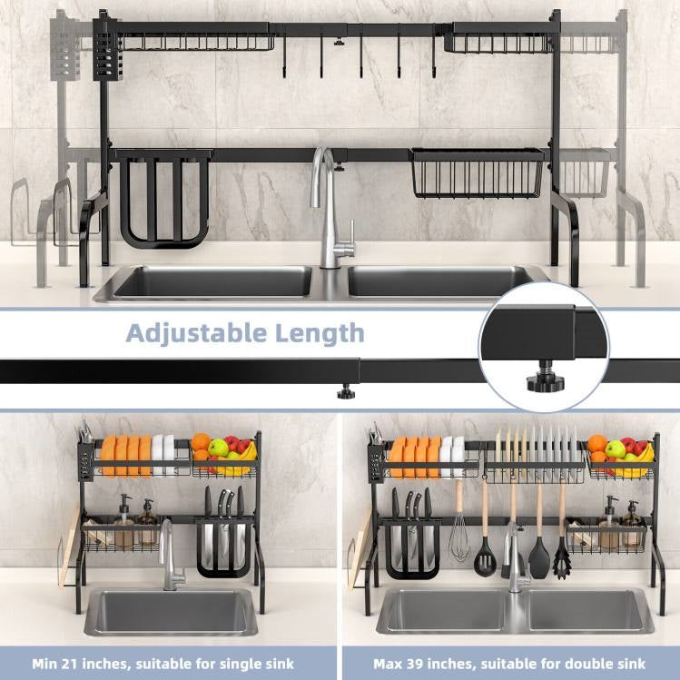 2 Tier Black Steel Adjustable Over Sink Dish Drying Rack