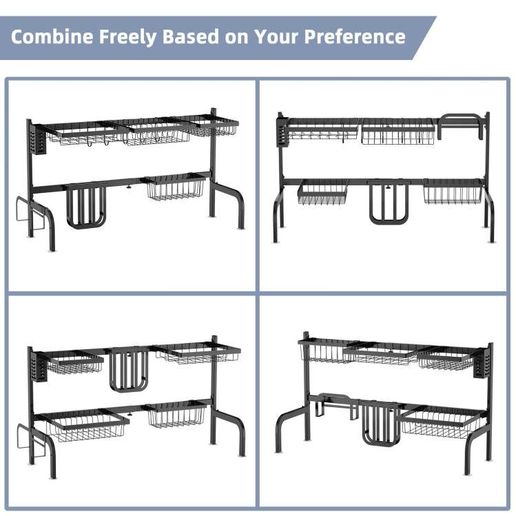 2 Tier Black Steel Adjustable Over Sink Dish Drying Rack