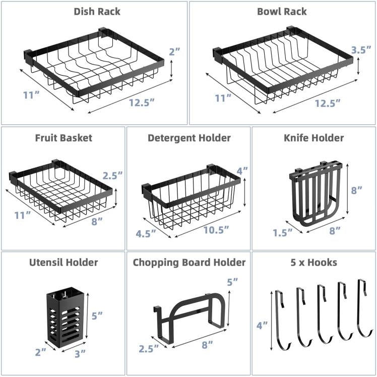 2 Tier Black Steel Adjustable Over Sink Dish Drying Rack