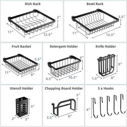 2 Tier Black Steel Adjustable Over Sink Dish Drying Rack