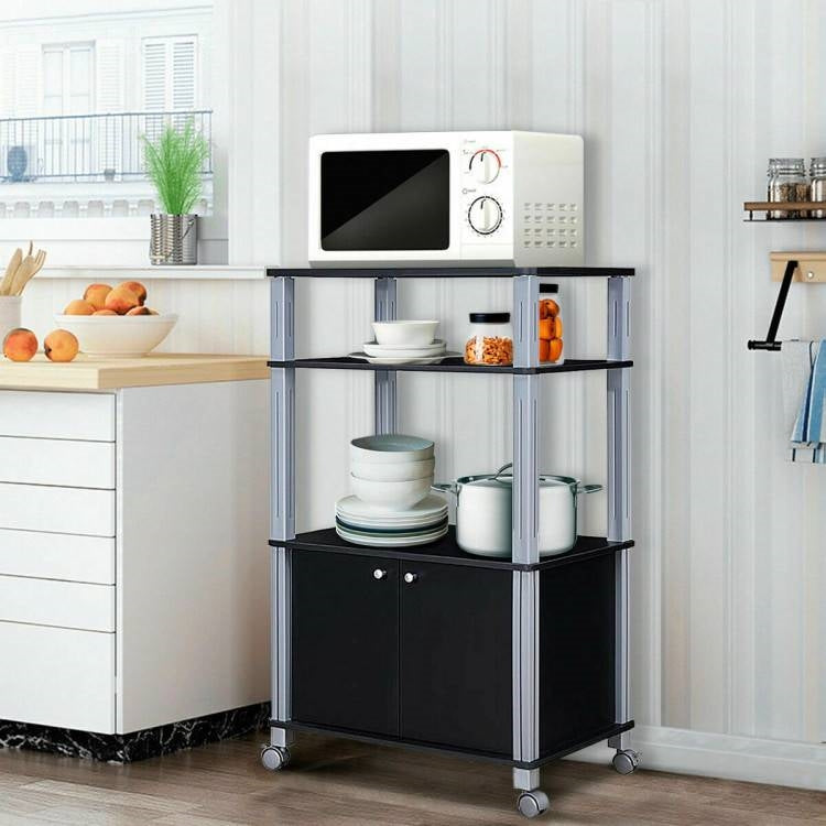 Multifunctional 3 Tier Wheeled Baker’s Rack Cart Black/Metal