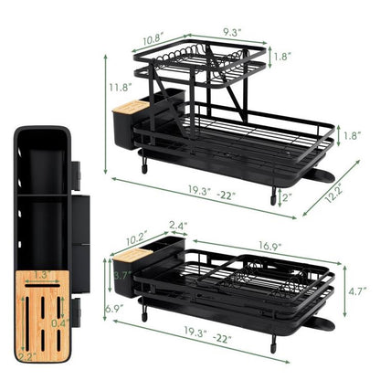 2 Tier Black Foldable Dish Rack Removable Drip Tray