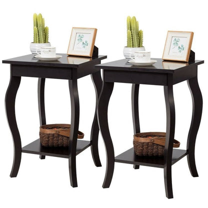 Modern Nightstand End Table Storage in Espresso - Set of 2