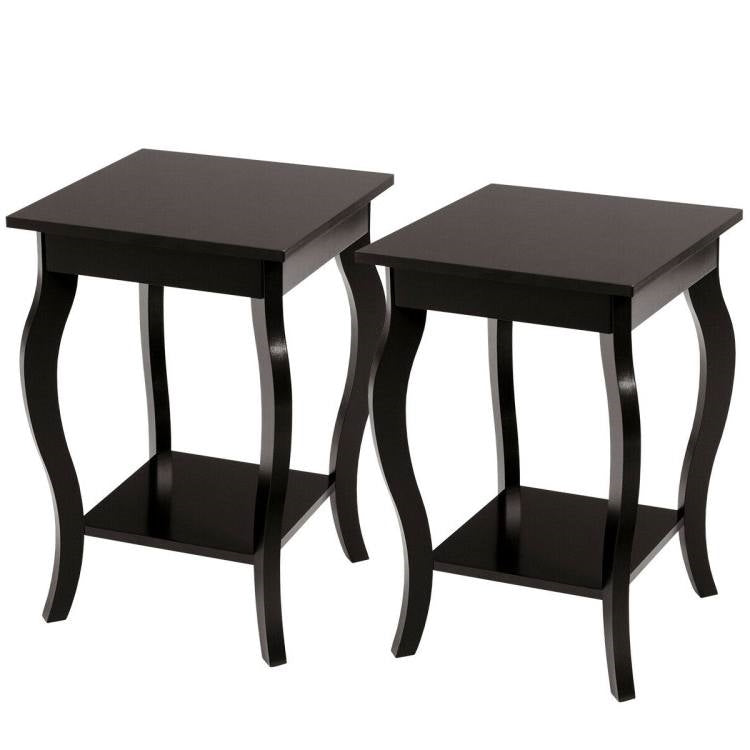 Modern Nightstand End Table Storage in Espresso - Set of 2