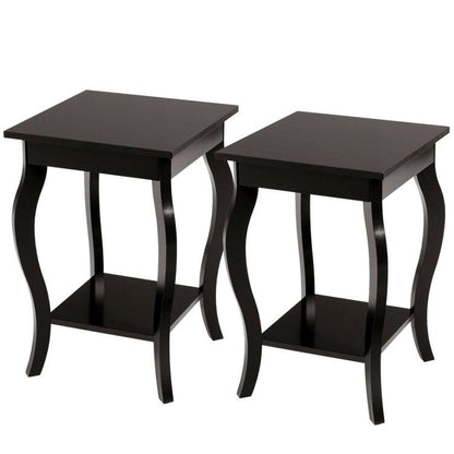 Modern Nightstand End Table Storage in Espresso - Set of 2