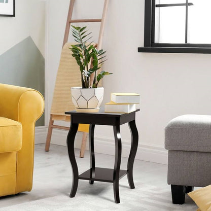Modern Nightstand End Table Storage in Espresso - Set of 2