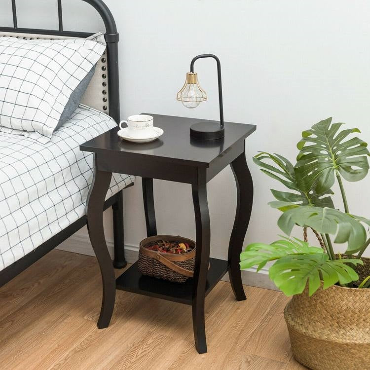 Modern Nightstand End Table Storage in Espresso - Set of 2