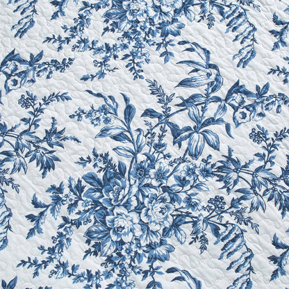 3 Piece Bed In A Bag Coastal Blue Floral Cotton Quilt Set Full/Queen Size