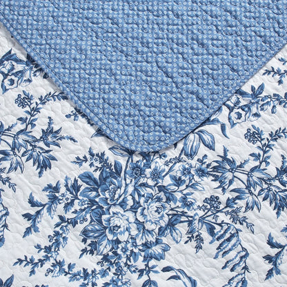 3 Piece Bed In A Bag Coastal Blue Floral Cotton Quilt Set Full/Queen Size