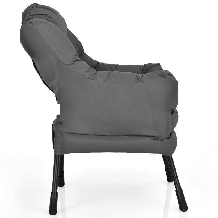 Upholstered High-Density Plush Cushioned Accent Chair w/ Side Pocket in Grey