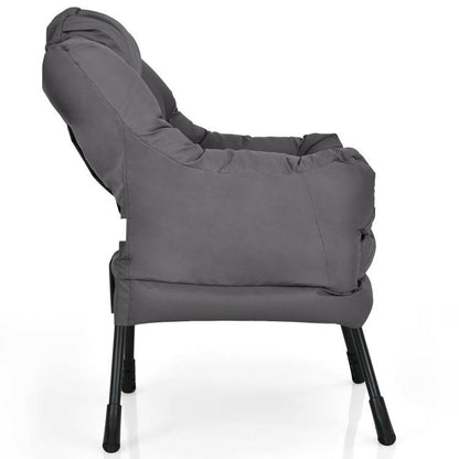 Upholstered High-Density Plush Cushioned Accent Chair w/ Side Pocket in Grey