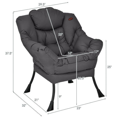 Upholstered High-Density Plush Cushioned Accent Chair w/ Side Pocket in Grey