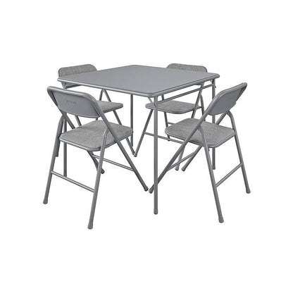 5-Piece Square Folding Dining Table 4 Chairs Guest Set - Grey
