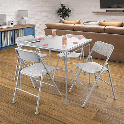 5-Piece Square Folding Dining Table 4 Chairs Guest Set - Grey