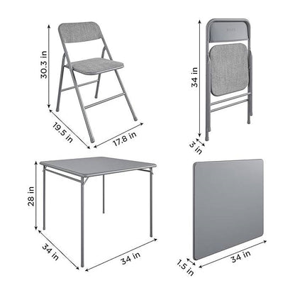 5-Piece Square Folding Dining Table 4 Chairs Guest Set - Grey