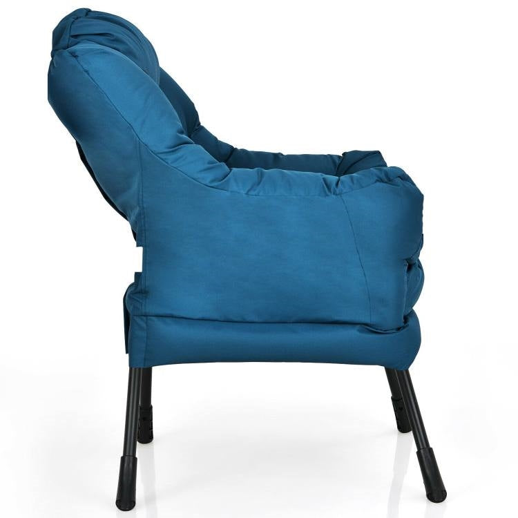 Upholstered High-Density Plush Cushioned Accent Chair w/ Side Pocket in Blue