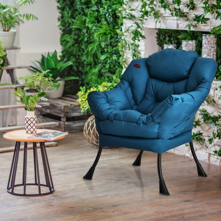 Upholstered High-Density Plush Cushioned Accent Chair w/ Side Pocket in Blue