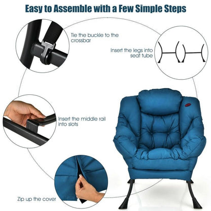 Upholstered High-Density Plush Cushioned Accent Chair w/ Side Pocket in Blue