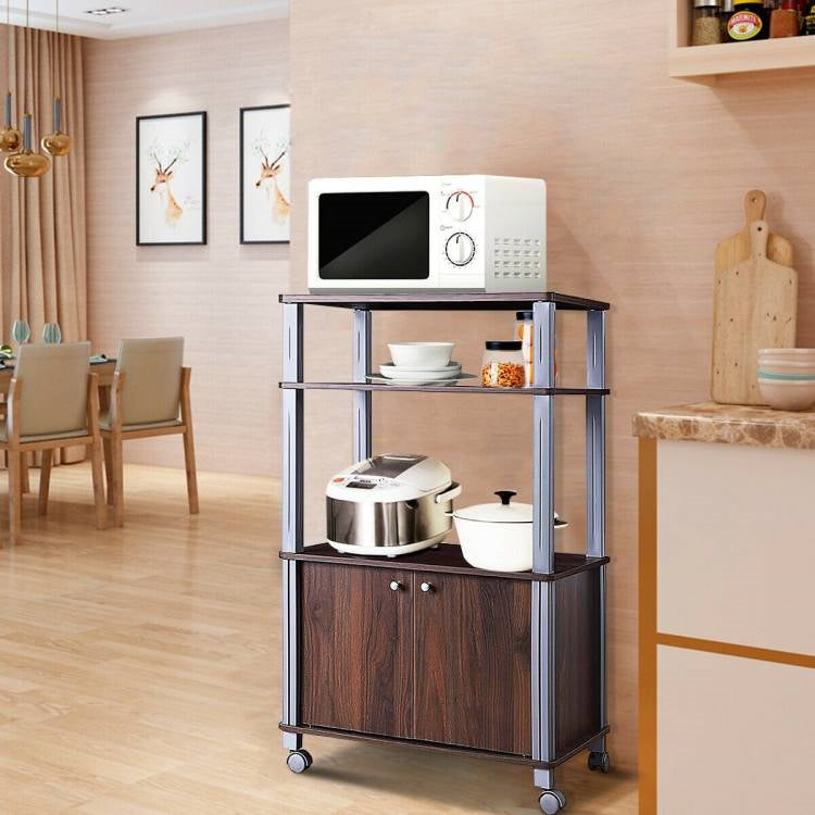 Multifunctional 3 Tier Wheeled Baker’s Rack Cart Walnut/Metal