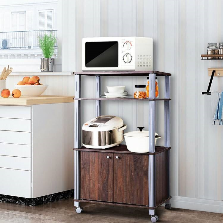 Multifunctional 3 Tier Wheeled Baker’s Rack Cart Walnut/Metal