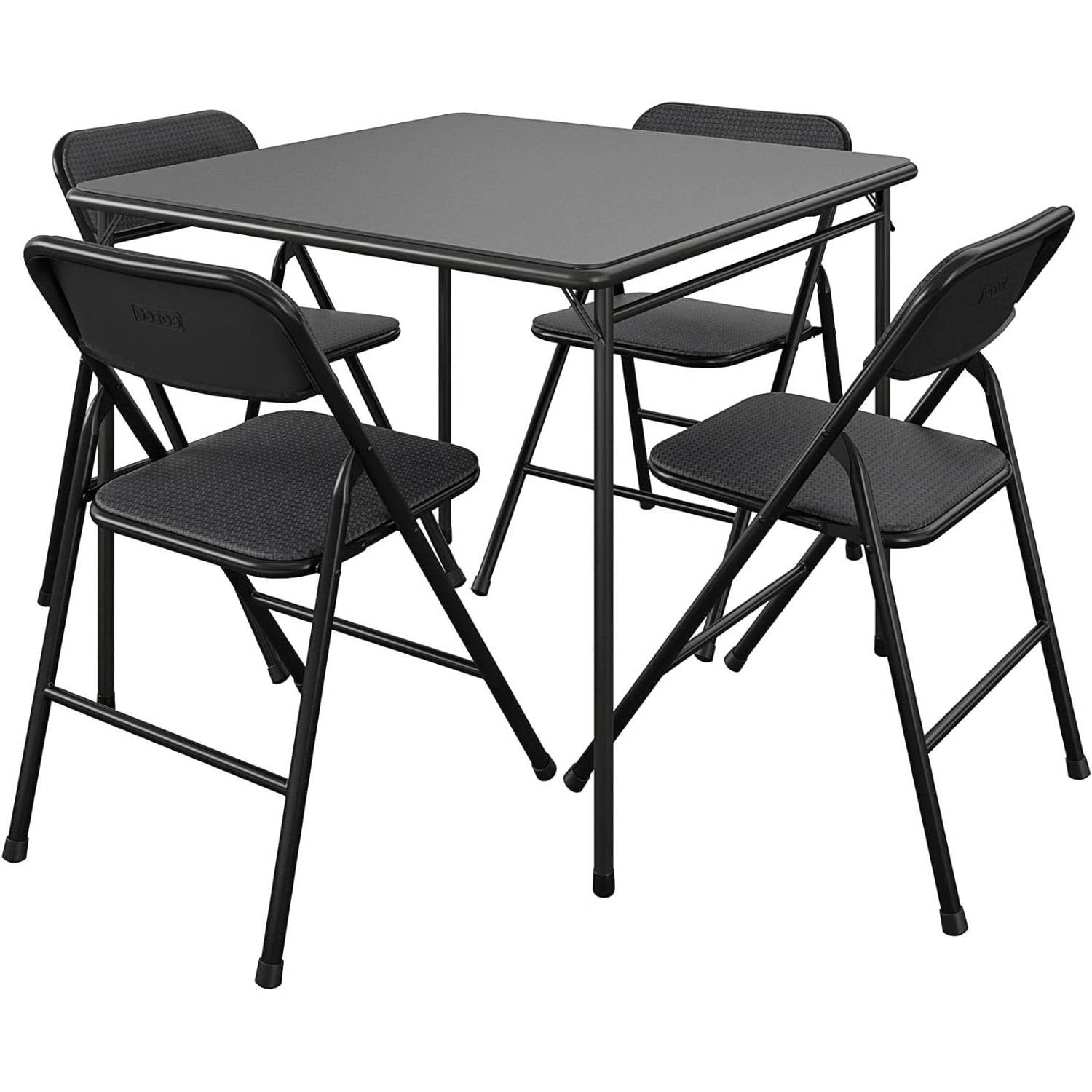 5-Piece Square Folding Dining Table 4 Chairs Guest Set - Black