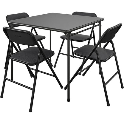 5-Piece Square Folding Dining Table 4 Chairs Guest Set - Black