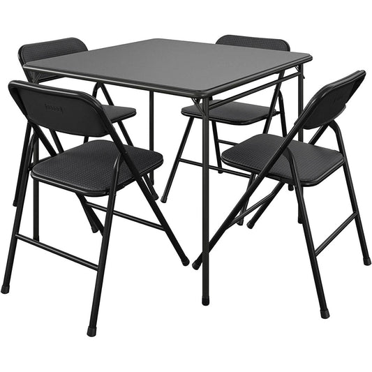 5-Piece Square Folding Dining Table 4 Chairs Guest Set - Black