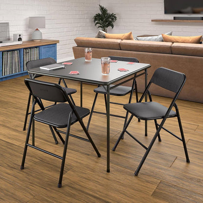 5-Piece Square Folding Dining Table 4 Chairs Guest Set - Black
