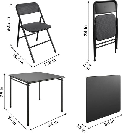 5-Piece Square Folding Dining Table 4 Chairs Guest Set - Black