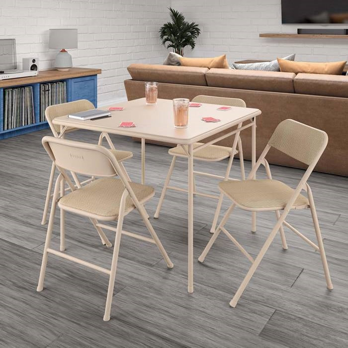 5-Piece Square Folding Dining Table 4 Chairs Guest Set - Beige