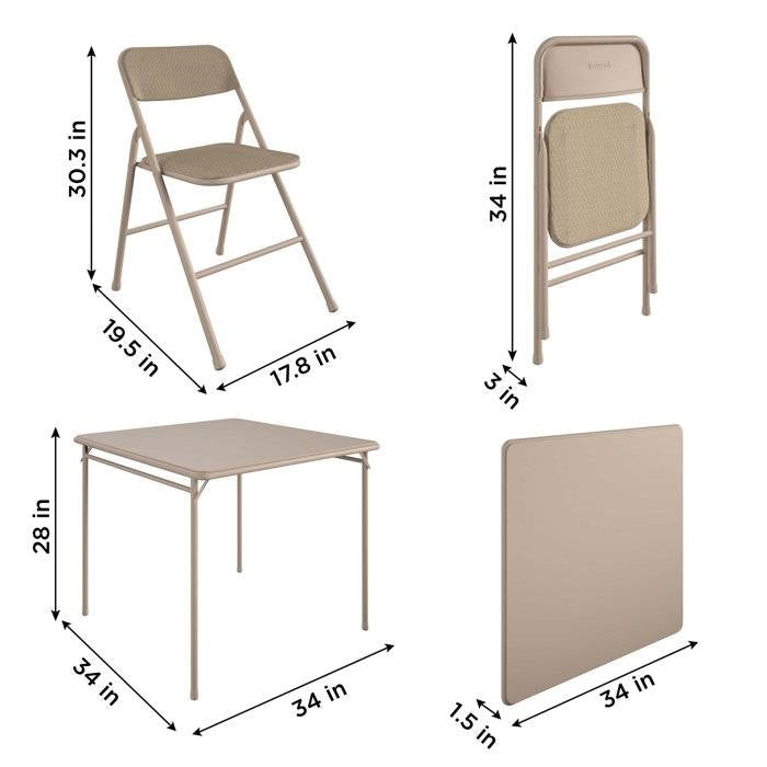 5-Piece Square Folding Dining Table 4 Chairs Guest Set - Beige