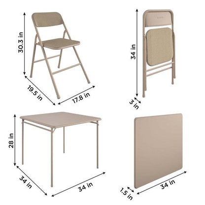 5-Piece Square Folding Dining Table 4 Chairs Guest Set - Beige