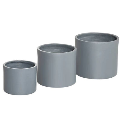 Set of 3 Stackable Circle Flower Pots with Drainage Holes in Grey