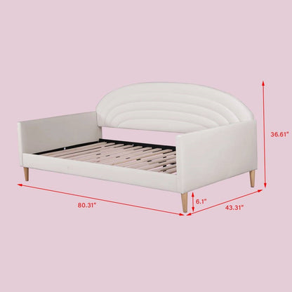 Twin size Mid-Century Modern Off-White Cream Velvet Upholstered Daybed