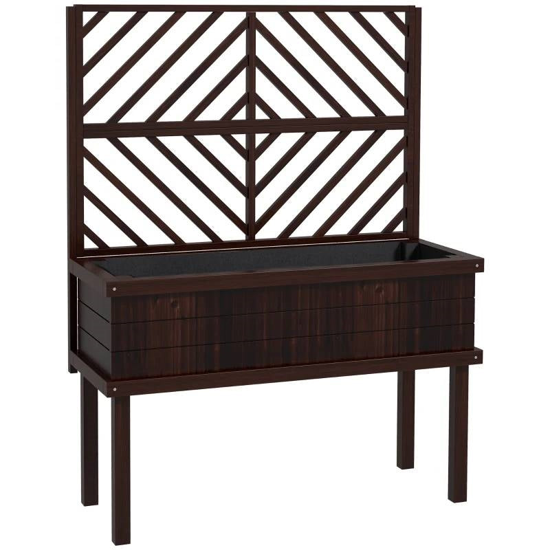 Espresso Fir Wood Elevated Raised Garden Bed Climbing Trellis