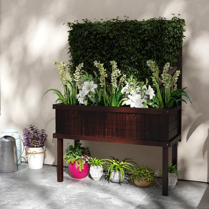 Espresso Fir Wood Elevated Raised Garden Bed Climbing Trellis