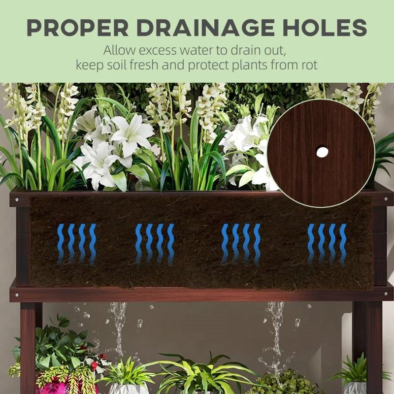 Espresso Fir Wood Elevated Raised Garden Bed Climbing Trellis