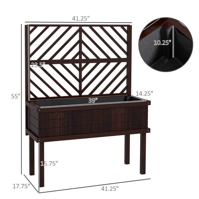 Espresso Fir Wood Elevated Raised Garden Bed Climbing Trellis