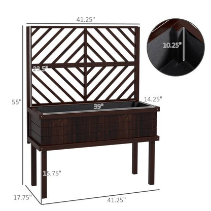 Espresso Fir Wood Elevated Raised Garden Bed Climbing Trellis