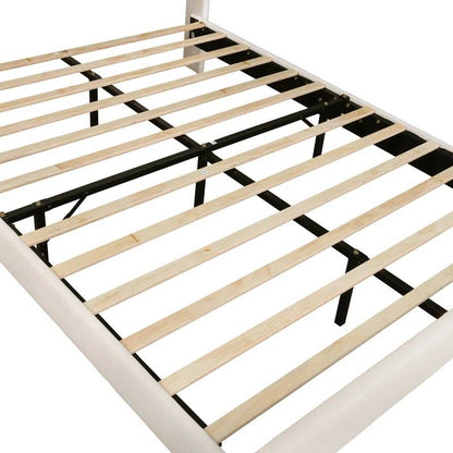 Full size Mid-Century Platform Bed Frame with Cream Velvet Upholstered Headboard