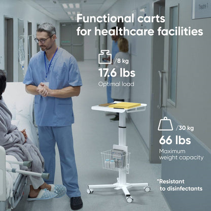 Hospital White Mobile Stand-Up Computer Desk Work Station