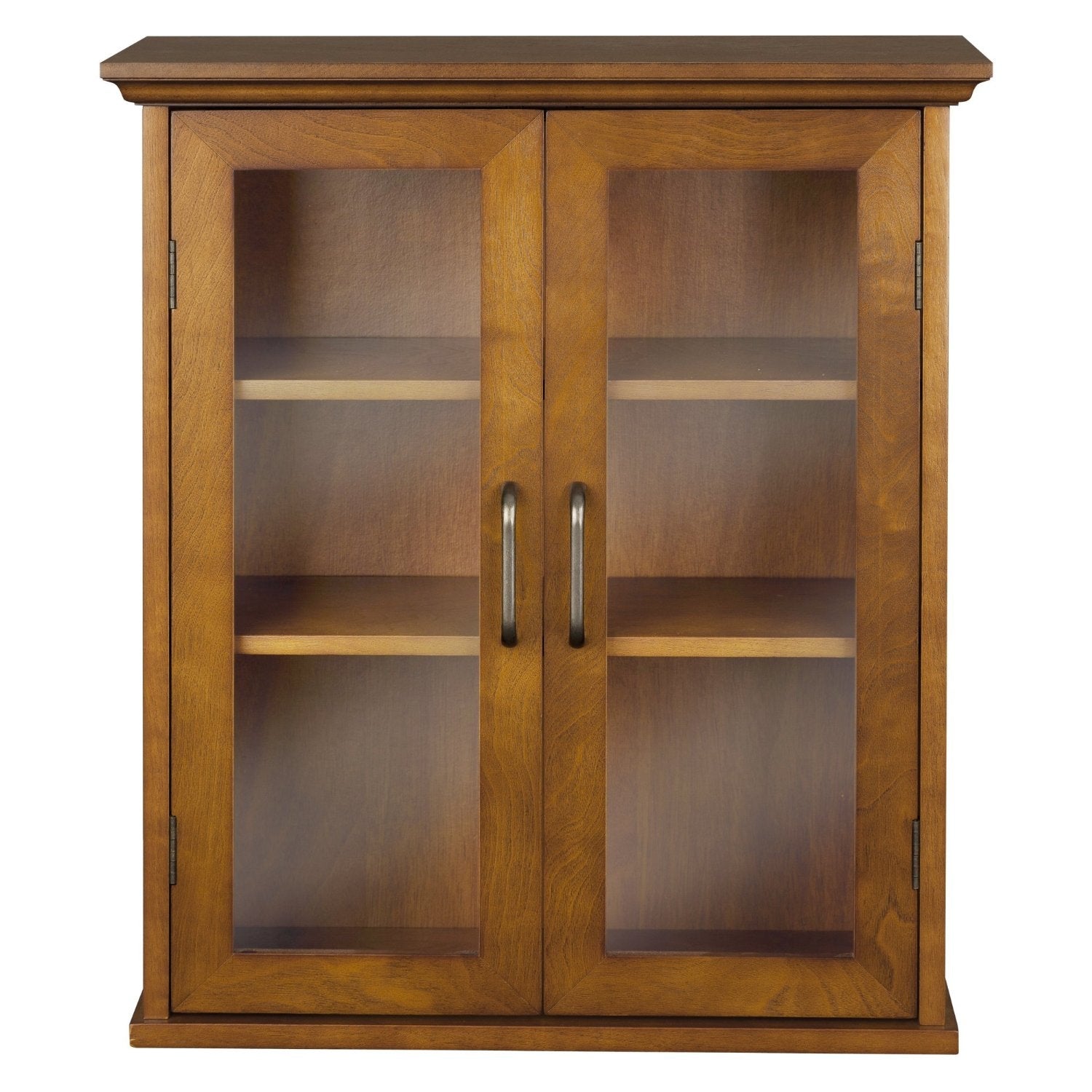 Oak Finish Bathroom Wall Cabinet with Glass 2-Doors &amp; Shelves
