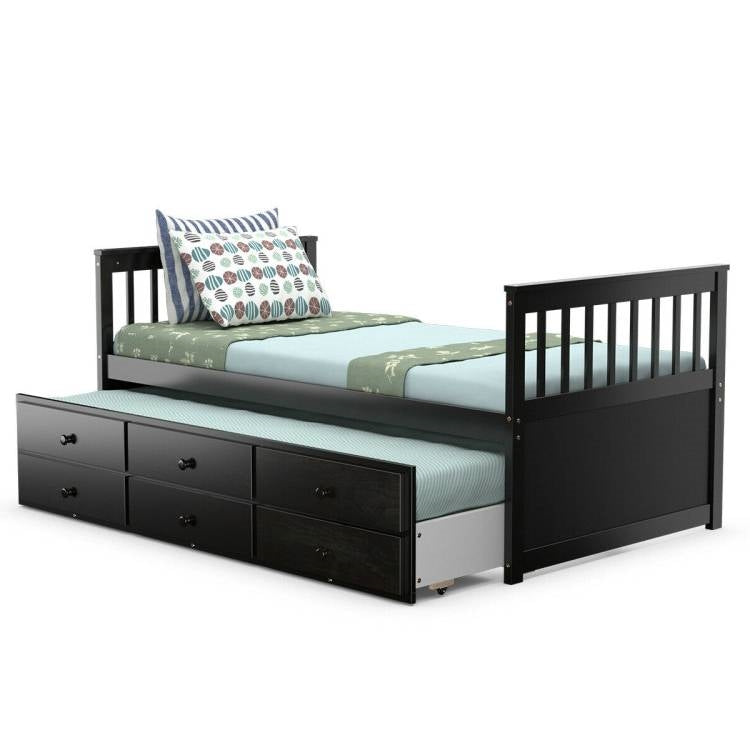 Mocha Twin/Twin Captains Bed with Pull Out and 3 Drawer Storage