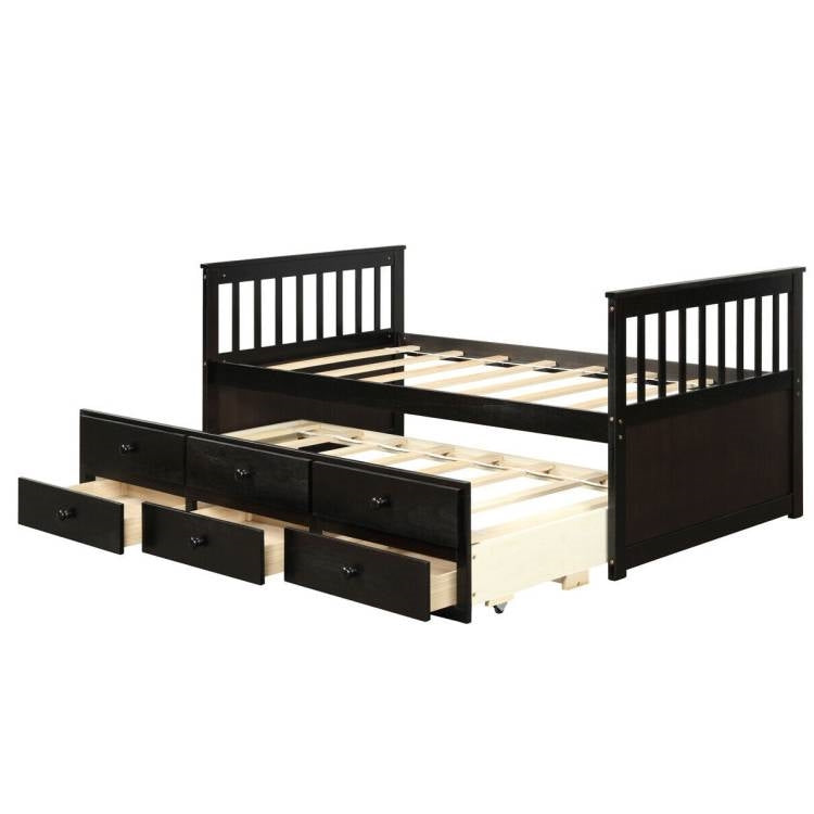 Mocha Twin/Twin Captains Bed with Pull Out and 3 Drawer Storage