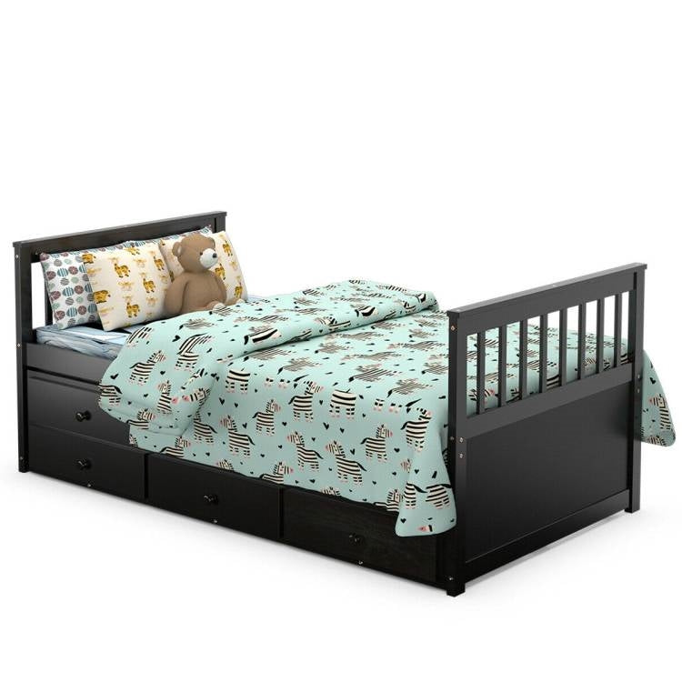 Mocha Twin/Twin Captains Bed with Pull Out and 3 Drawer Storage