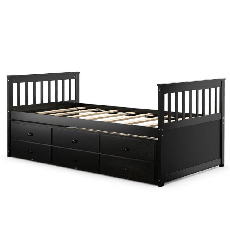 Mocha Twin/Twin Captains Bed with Pull Out and 3 Drawer Storage