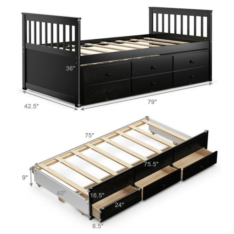Mocha Twin/Twin Captains Bed with Pull Out and 3 Drawer Storage