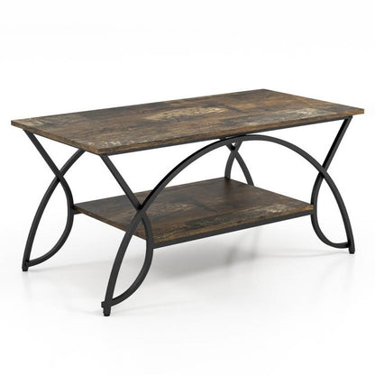 Rustic FarmHouse 2 Tier Brown Coffee Table Curved Legs