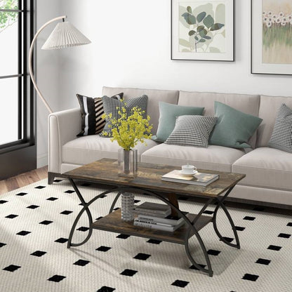 Rustic FarmHouse 2 Tier Brown Coffee Table Curved Legs
