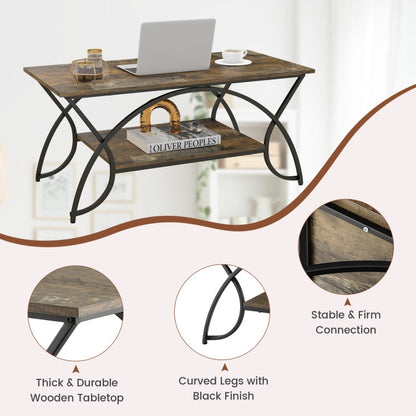 Rustic FarmHouse 2 Tier Brown Coffee Table Curved Legs